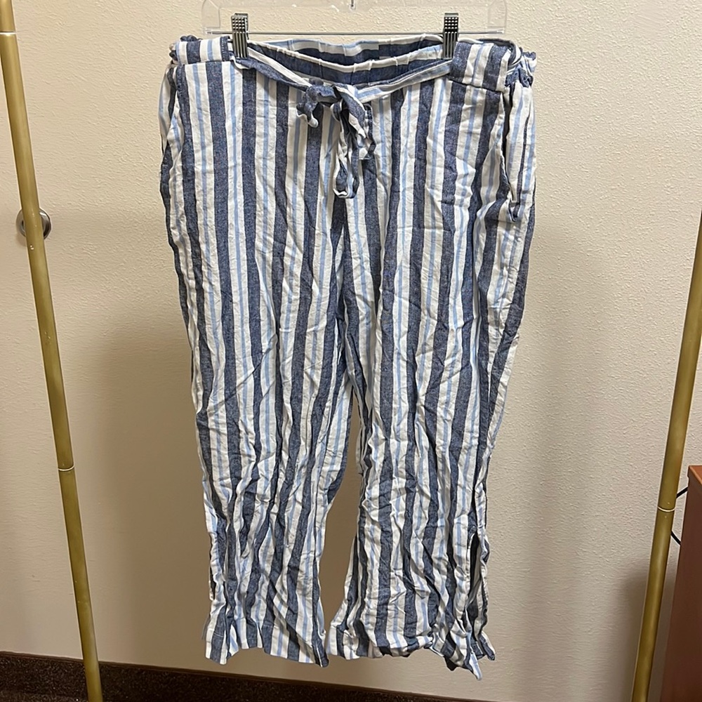 Blue and white striped pants
